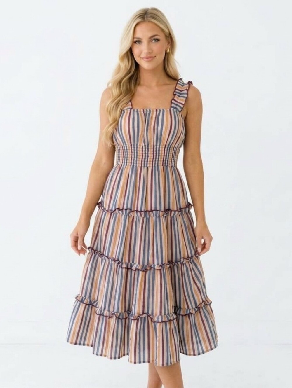 Revolve Tularosa Striped Smocked Tiered Midi Dress Multicolor - Size XS
